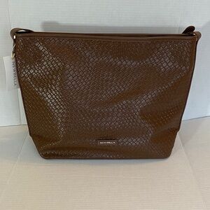 Newbella Brown Vegan Leather Textured Slouchy Hobo Handbag